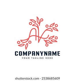 Letter AV Beauty Plant Logo, symbolizing growth, beauty, and wellness