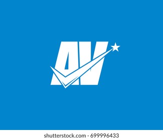 Letter AV check mark logo white on blue background
