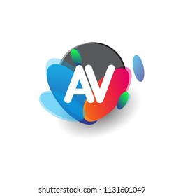 Letter AV logo with colorful splash background, letter combination logo design for creative industry, web, business and company.