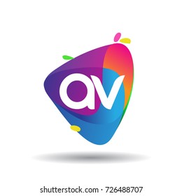 Letter AV logo with colorful splash background, letter combination logo design for creative industry, web, business and company.