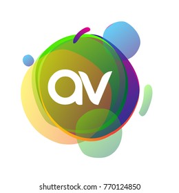Letter AV logo with colorful splash background, letter combination logo design for creative industry, web, business and company.
