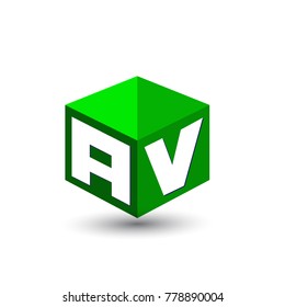 Letter AV logo in hexagon shape and green background, cube logo with letter design for company identity.
