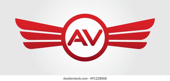 Letter AV Logo Winged Red Color