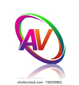letter AV logotype design for company name colorful swoosh. vector logo for business and company identity.
