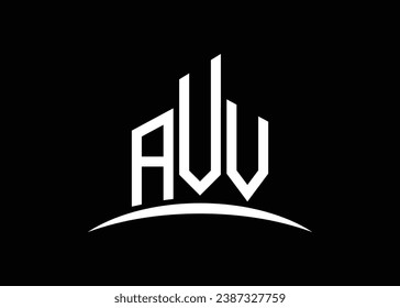 Letra AVV modelo de diseño del logotipo del vector de construcción del vector de construcción. Construyendo el logotipo AVV de forma.