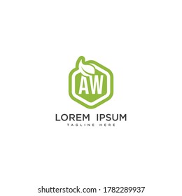 Letra AW elementos de plantilla de diseño de logotipo de hoja ecológica