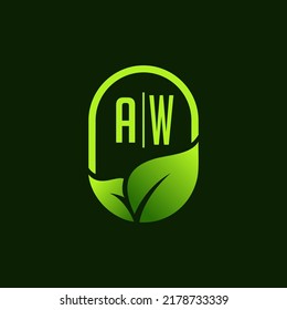 Letter AW Green Leaf Logo Design Element,  initial logo template
