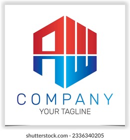 letra AW logotipo hexágono inicial icono premium elegante plantilla vectores 10