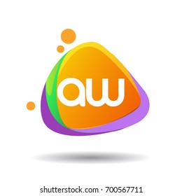 Letter AW logo in triangle splash and colorful background, letter combination logo design for creative industry, web, business and company.