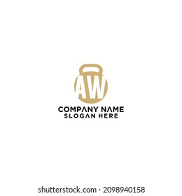 letter AW or WA initial in kettlebell for fitness logo icon vector template