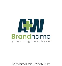  letter AW or WA logo design - medical letter AW or WA logo design - simple letter AW plus medical logo
