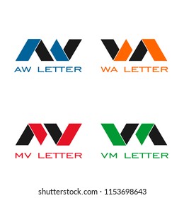 Letter AW WA MV VM logo design.