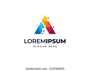 Letter A awesome Triangle low poly hill vector icon logo symbol. Creative house home polygonal colorful vector logo design