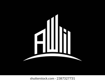 Letter AWI building vector monogram logo design template. Building Shape AWI logo.