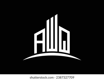 Letter AWQ building vector monogram logo design template. Building Shape AWQ logo.