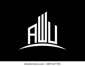 Letter AWU Building Vektorgrafik Monogram Logo Design Vorlage. Building Shape AWU Logo.