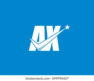 Letter AX check mark logo white on blue background