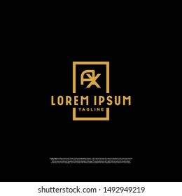 Letter AX Initial luxury art vector mark logo, gold color on black background.