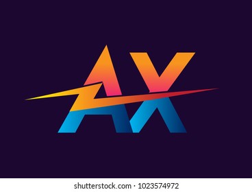 Letter AX logo with Lightning icon, letter combination Power Energy Logo design for Creative Power ideas, web, business and company.