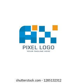 Letter AX Pixel Logo Design Template. Alphabet Pixel motion Logo.