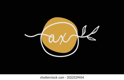 Letra logotipo botánico de estilo de boho de AX o XA en símbolo de diseño mínimo plano