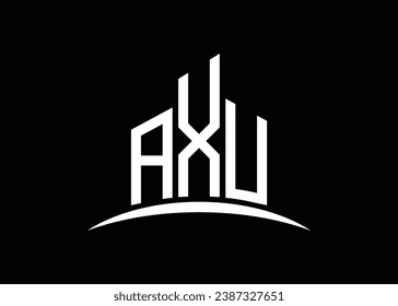 Letter AXU building vector monogram logo design template. Building Shape AXU logo.
