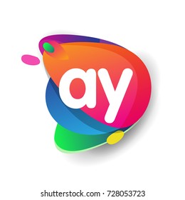 Letter AY logo with colorful splash background, letter combination logo design for creative industry, web, business and company.