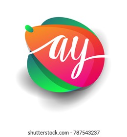 Letter AY logo with colorful splash background, letter combination logo design for creative industry, web, business and company.