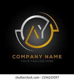 letter AY Logo Design Vector Template. Initial Gold And Silver Letter Design AY Vector Illustration With Black Background.