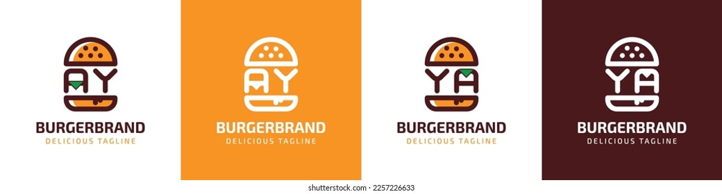 Letter AY and YA Burger Logo, suitable for any business related to burger with AY or YA initials.