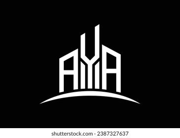 Letter AYA building vector monogram logo design template. Building Shape AYA logo.