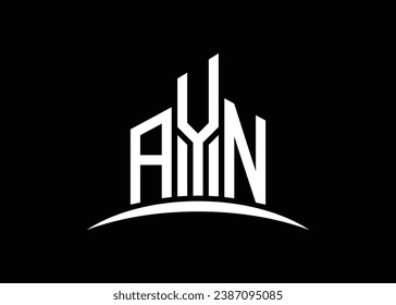 Letter AYN building vector monogram logo design template. Building Shape AYN logo.