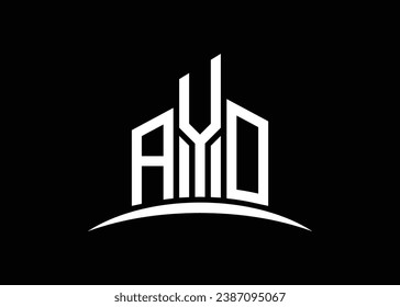 Letter AYO building vector monogram logo design template. Building Shape AYO logo.