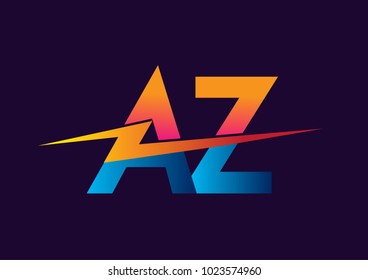 Letter AZ logo with Lightning icon, letter combination Power Energy Logo design for Creative Power ideas, web, business and company.
