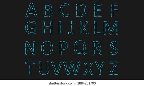 letter a-z vector design. neon night style lights flaming blue