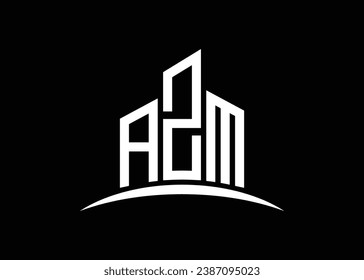 Letra AZM de construcción de la plantilla de diseño del logotipo del vector. Construyendo el logotipo AZM de forma.
