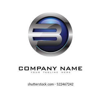 Letter B 3D Chrome Circle Logo Design Template