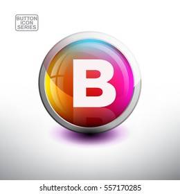 Letter B in 3D Glossy Green Button for web Icon, Education Icon and Alphabet Icon. Vector Illustration