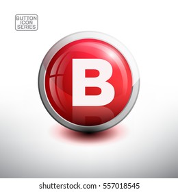 Letter B in 3D Glossy Red Button for web Icon, Education Icon and Alphabet Icon. Vector Illustration