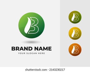 Letter B Abstract Alphabet Natural Green Leaf Vector Logo Design