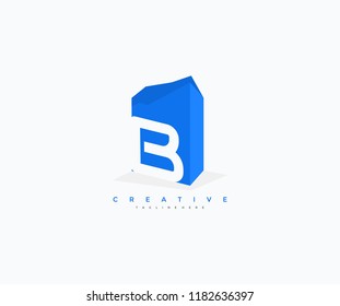 Letter B Abstract Blue 3D Box Shape Logotype