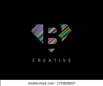 Letra B Logo Resumen De Diamantes. Diseño creativo de letras B con tiras coloridas sobre formas diamantíferas.