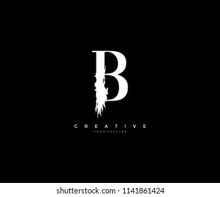 Letter B with abstract grunge stroke vector logo