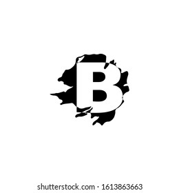 Letter B Abstract Splatter logo icon. Monogram vector design black ink water color shape with hidden letter.