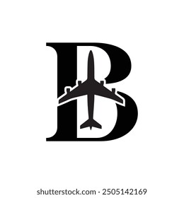 Letter B with Aeroplane icon on a white background, Letter B Air Travel Logo icon Design, Transportation and Traveling agency logo design with letter B
