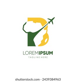 Letter B African Continent Map with Airplane for Travel Logo Design Vector Icon Symbol Graphic Illustration