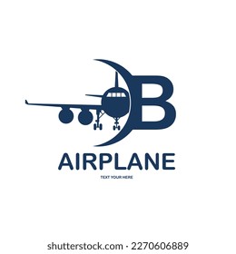 Letter B with airplane vector logo template. Fonts for event, promo, logo, banner, monogram and poster. Alphabet label symbol for branding and identity