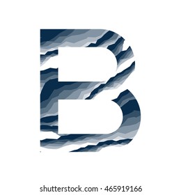 The letter B, in the alphabet abstract background marble, bark, mountain, stone layer  set dark blue shade color isolated on white background
