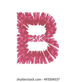 The letter B, in the alphabet broken 3d perspective set pink color isolated on white background