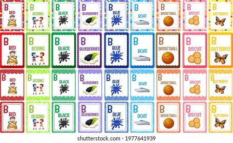 Letter B alphabet flashcard set  illustration